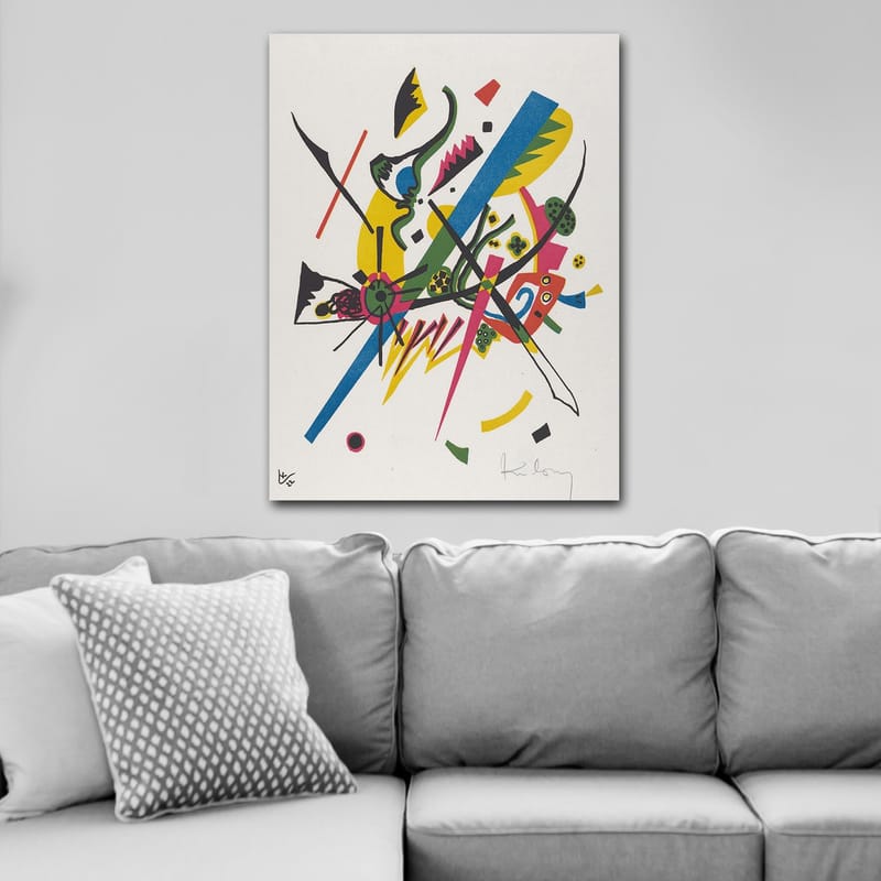 Canvastavla 70x100 cm - Abstrakt komposition med dynamiska linjer och former som skapar en känsla av rörelse - Grön / Blå / Gul - Inredning - Tavlor & konst - Canvastavlor