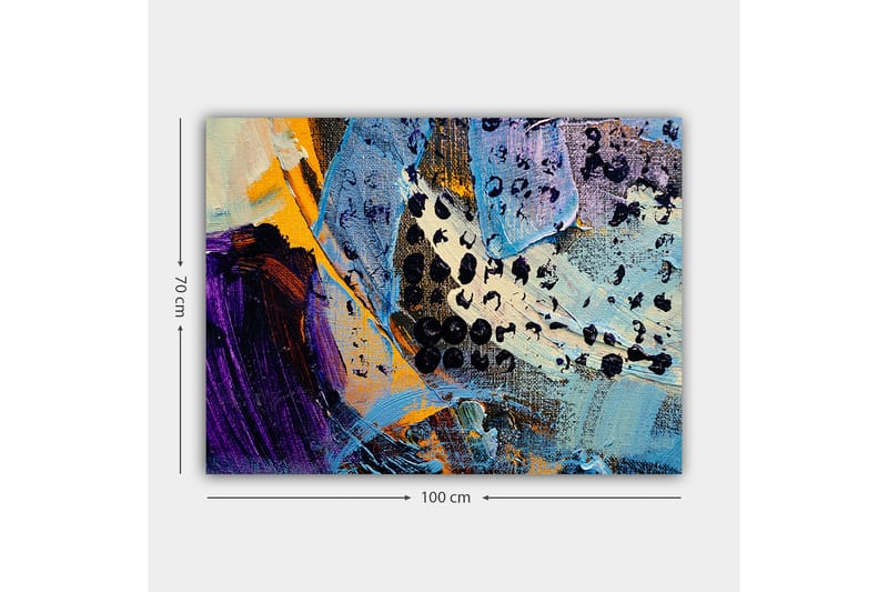 Canvastavla 70x100 cm - Abstrakt komposition med färgglada former och texturer - Blå / Svart / Orange - Inredning - Tavlor & konst - Canvastavlor