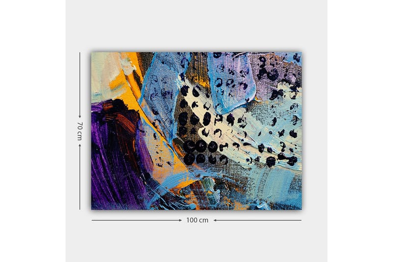 Canvastavla 70x100 cm - Abstrakt komposition med färgglada former och texturer - Blå / Svart / Orange - Inredning - Tavlor & konst - Canvastavlor
