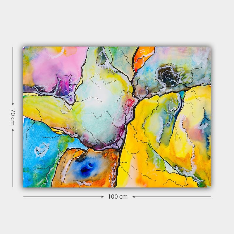 Canvastavla 70x100 cm - Abstrakt komposition med färgglada former som samverkar i harmoniska mönster - Gul / Blå / Rosa - Inredning - Tavlor & konst - Canvastavlor