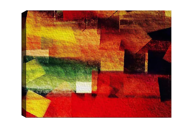 Canvastavla 70x100 cm - Abstrakt komposition med färgglada geometriska former i röd, gul och grön nyans - Röd / Gul / Grön - Inredning - Tavlor & konst - Canvastavlor