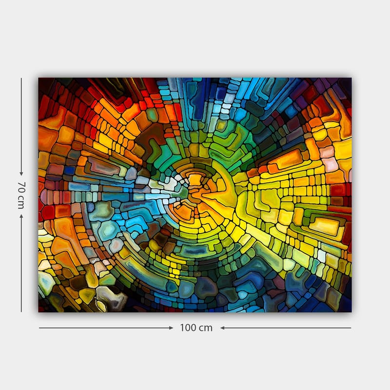 Canvastavla 70x100 cm - Abstrakt komposition med färgglada geometriska former som skapar en dynamisk rörelse - Gult / Blått / Rött - Inredning - Tavlor & konst - Canvastavlor