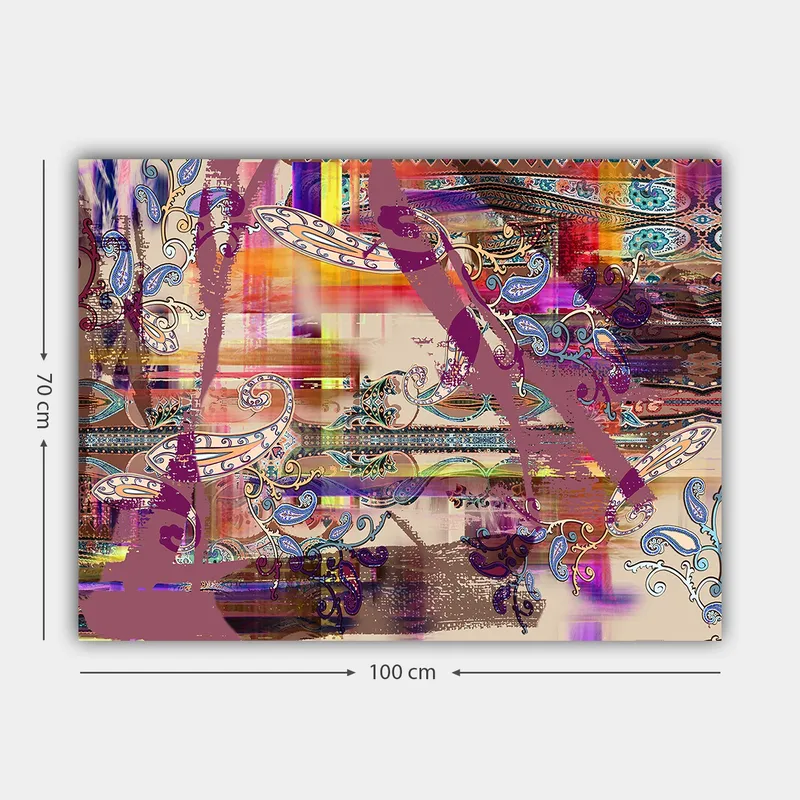 Canvastavla 70x100 cm - Abstrakt komposition med färgglada mönster och dekorativa inslag - Lila / Orange / Blå - Inredning - Tavlor & konst - Canvastavlor