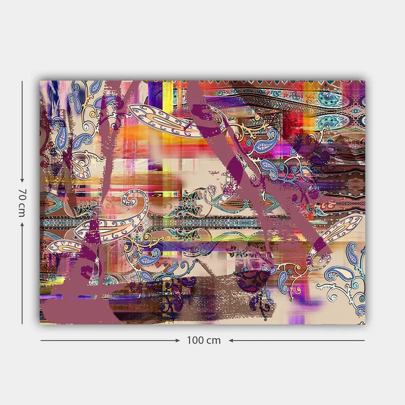 Canvastavla 70x100 cm - Abstrakt komposition med färgglada mönster och dekorativa inslag - Lila / Orange / Blå - Inredning - Tavlor & konst - Canvastavlor