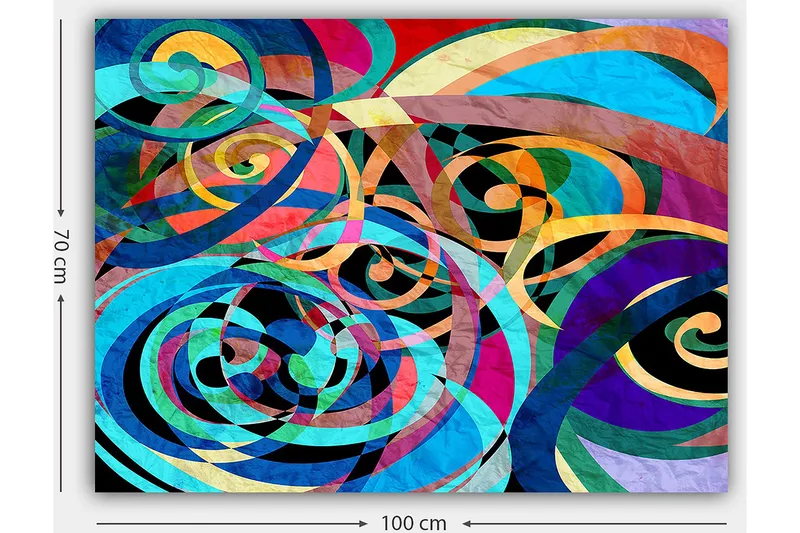 Canvastavla 70x100 cm - Abstrakt komposition med färgglada spiraler och kurvor som skapar en dynamisk rörelse - Turkos / Lila / Röd - Inredning - Tavlor & konst - Canvastavlor