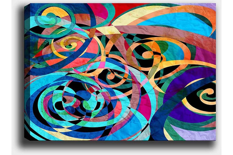 Canvastavla 70x100 cm - Abstrakt komposition med färgglada spiraler och kurvor som skapar en dynamisk rörelse - Turkos / Lila / Röd - Inredning - Tavlor & konst - Canvastavlor