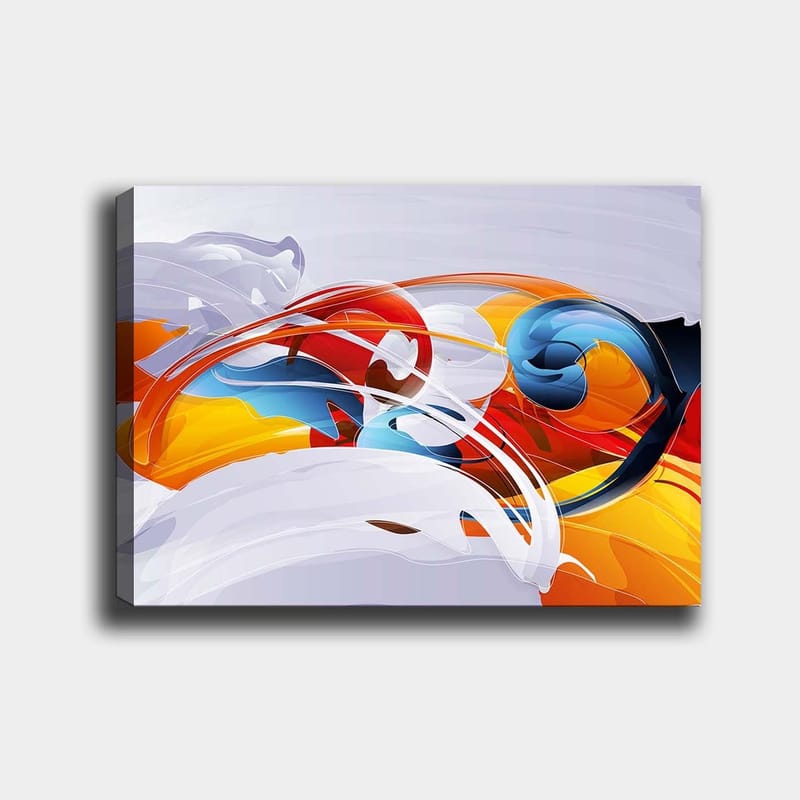 Canvastavla 70x100 cm - Abstrakt komposition med färgglada svängningar och former, Röd / Blå / Orange