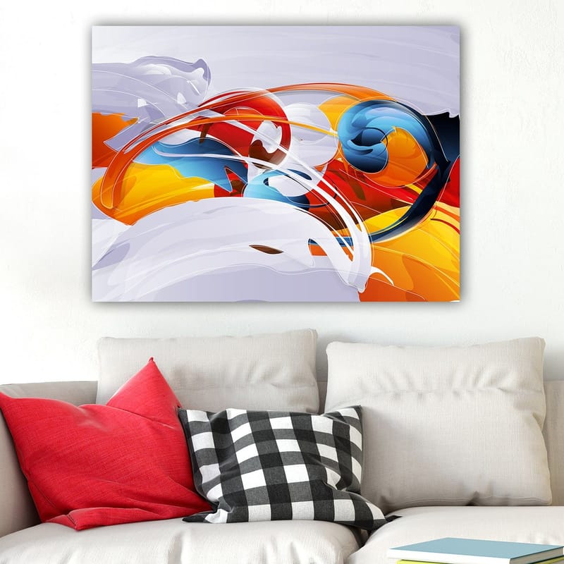 Canvastavla 70x100 cm - Abstrakt komposition med färgglada svängningar och former - Röd / Blå / Orange - Inredning - Tavlor & konst - Canvastavlor