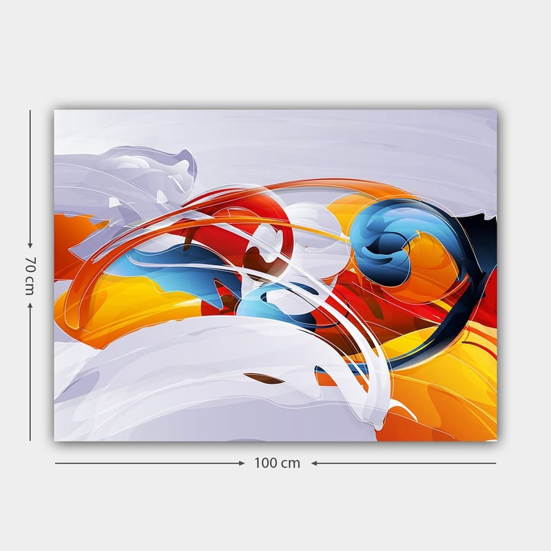 Canvastavla 70x100 cm - Abstrakt komposition med färgglada svängningar och former - Röd / Blå / Orange - Inredning - Tavlor & konst - Canvastavlor
