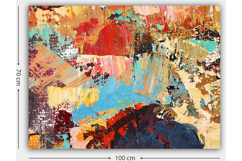 Canvastavla 70x100 cm - Abstrakt komposition med färgglada penseldrag som skapar en dynamisk och livfull känsla - Röd / Blå / Beige - Inredning - Tavlor & konst - Canvastavlor