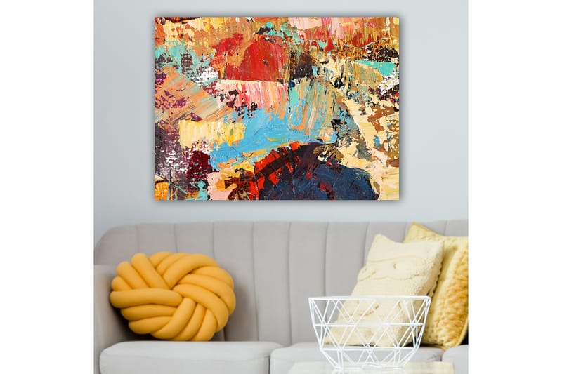 Canvastavla 70x100 cm - Abstrakt komposition med färgglada penseldrag som skapar en dynamisk och livfull känsla - Röd / Blå / Beige - Inredning - Tavlor & konst - Canvastavlor
