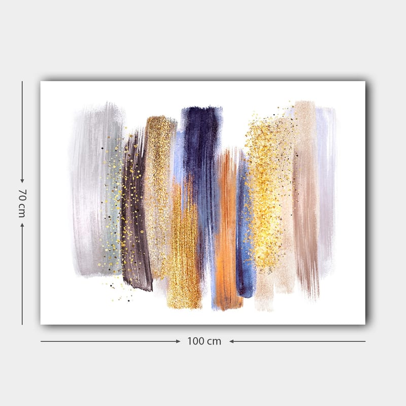 Canvastavla 70x100 cm - Abstrakt komposition med färgglada penseldrag i olika nyanser - Guld / Mörkblå / Grå - Inredning - Tavlor & konst - Canvastavlor