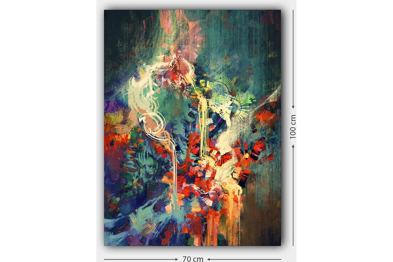 Canvastavla 70x100 cm - Abstrakt komposition med färgstarka former och dynamiska linjer - Röd / Grön / Blå - Inredning - Tavlor & konst - Canvastavlor