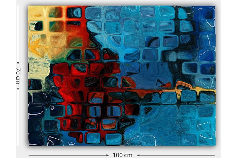 Canvastavla 70x100 cm - Abstrakt komposition med färgstarka rutor i blått och rött - Blå / Röd / Orange - Inredning - Tavlor & konst - Canvastavlor