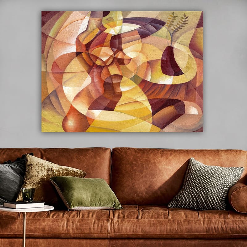 Canvastavla 70x100 cm - Abstrakt komposition med former och en vas - Guld / Brunt / Beige - Inredning - Tavlor & konst - Canvastavlor