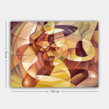 Canvastavla 70x100 cm - Abstrakt komposition med former och en vas - Guld / Brunt / Beige - Inredning - Tavlor & konst - Canvastavlor