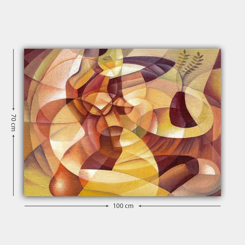 Canvastavla 70x100 cm - Abstrakt komposition med former och en vas - Guld / Brunt / Beige - Inredning - Tavlor & konst - Canvastavlor