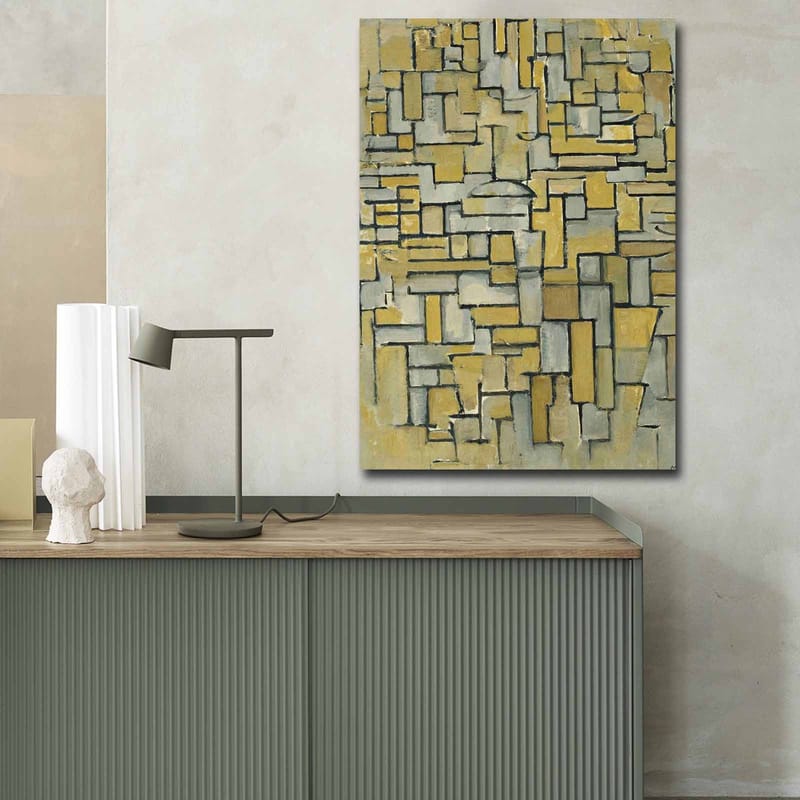 Canvastavla 70x100 cm - Abstrakt komposition med geometriska former i gult och grått - Gul / Grå - Inredning - Tavlor & konst - Canvastavlor