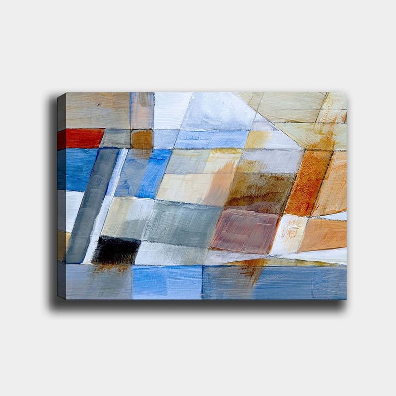 Canvastavla 70x100 cm - Abstrakt komposition med geometriska former i harmoniska färger, Blå / Orange / Grå