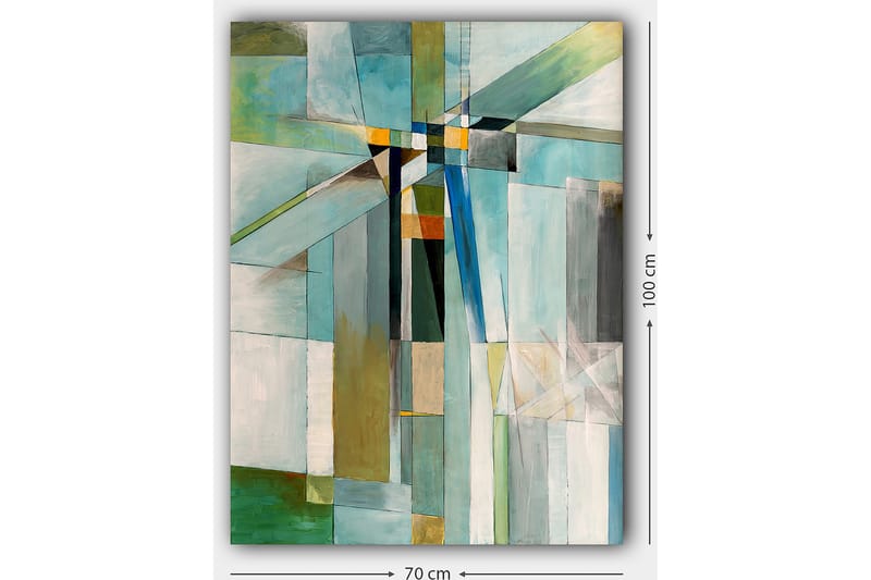 Canvastavla 70x100 cm - Abstrakt komposition med geometriska former i olika nyanser av blått och grönt - Blå / Grön / Beige - Inredning - Tavlor & konst - Canvastavlor