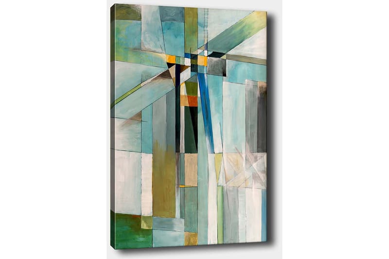 Canvastavla 70x100 cm - Abstrakt komposition med geometriska former i olika nyanser av blått och grönt - Blå / Grön / Beige - Inredning - Tavlor & konst - Canvastavlor