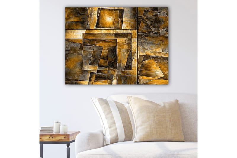Canvastavla 70x100 cm - Abstrakt komposition med geometriska former i varma toner, Guld / Brunt / Grått
