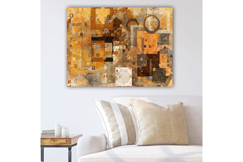 Canvastavla 70x100 cm - Abstrakt komposition med geometriska former i varma toner, Guld / Brunt / Grått