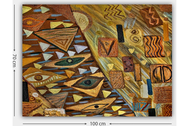 Canvastavla 70x100 cm - Abstrakt komposition med geometriska former och ögonmotiv i varma jordtoner - Guld / Brun / Beige - Inredning - Tavlor & konst - Canvastavlor
