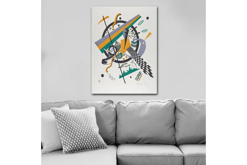 Canvastavla 70x100 cm - Abstrakt komposition med geometriska former och dynamiska linjer - Grön / Gul / Svart - Inredning - Tavlor & konst - Canvastavlor