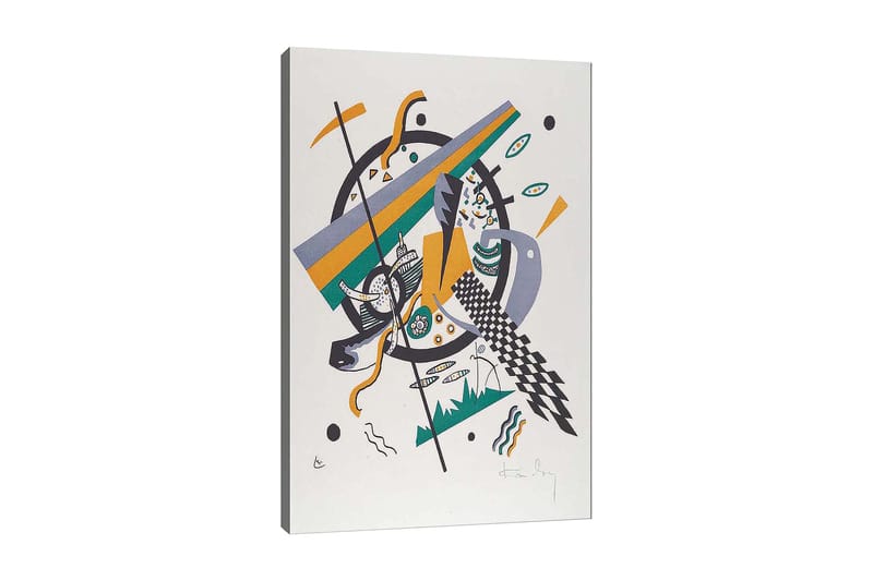 Canvastavla 70x100 cm - Abstrakt komposition med geometriska former och dynamiska linjer, Grön / Gul / Svart