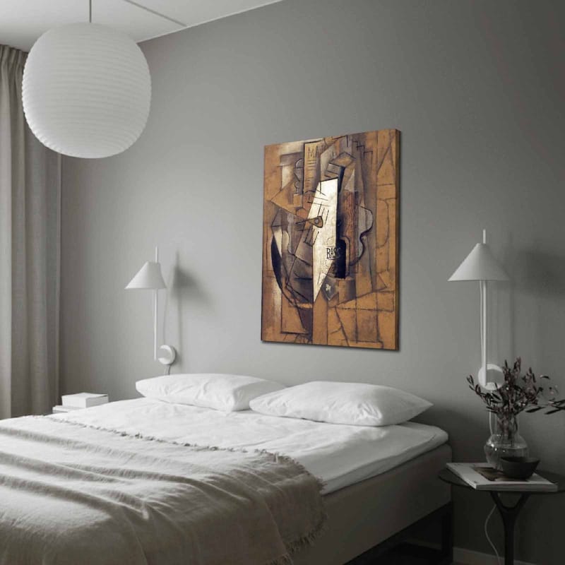 Canvastavla 70x100 cm - Abstrakt komposition med geometriska former och en central vit figur - Brun / Vit / Svart - Inredning - Tavlor & konst - Canvastavlor