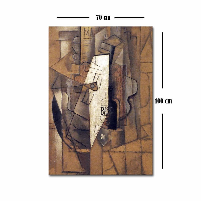 Canvastavla 70x100 cm - Abstrakt komposition med geometriska former och en central vit figur - Brun / Vit / Svart - Inredning - Tavlor & konst - Canvastavlor