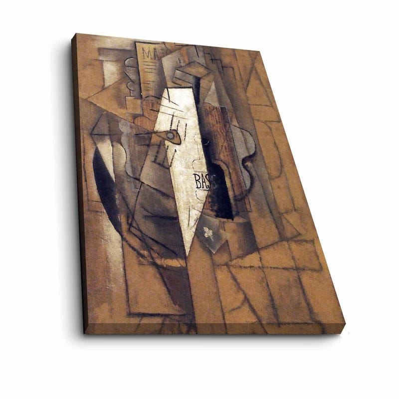 Canvastavla 70x100 cm - Abstrakt komposition med geometriska former och en central vit figur - Brun / Vit / Svart - Inredning - Tavlor & konst - Canvastavlor