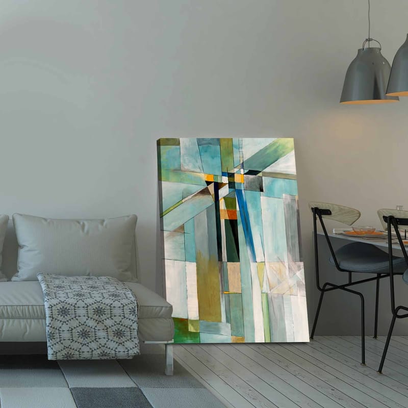 Canvastavla 70x100 cm - Abstrakt komposition med geometriska former och en harmonisk färgpalett - Blå / Grön / Beige - Inredning - Tavlor & konst - Canvastavlor