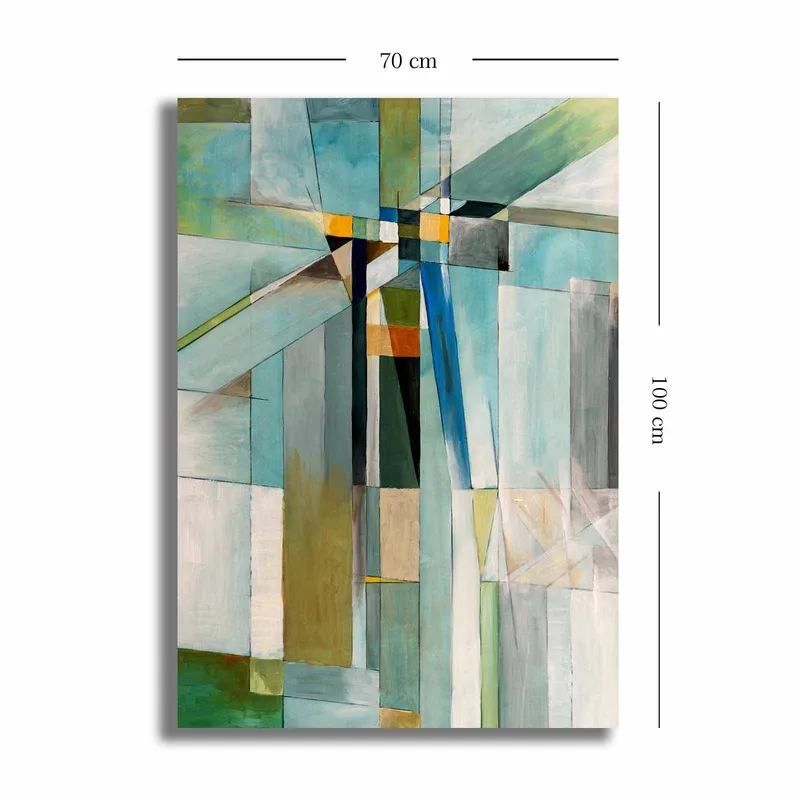 Canvastavla 70x100 cm - Abstrakt komposition med geometriska former och en harmonisk färgpalett - Blå / Grön / Beige - Inredning - Tavlor & konst - Canvastavlor