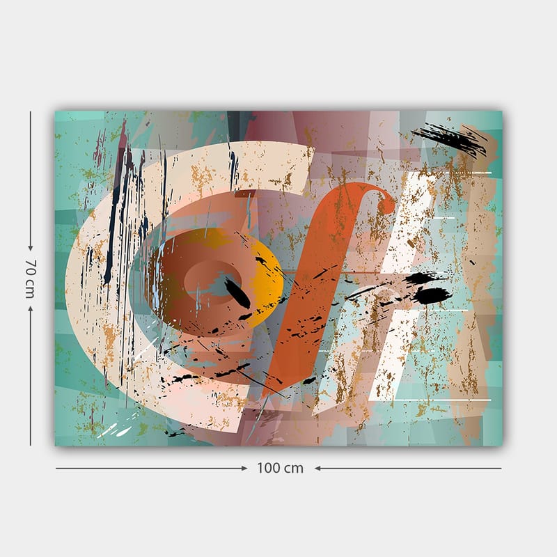 Canvastavla 70x100 cm - Abstrakt komposition med geometriska former och färgglada inslag - Turkos / Orange / Beige - Inredning - Tavlor & konst - Canvastavlor