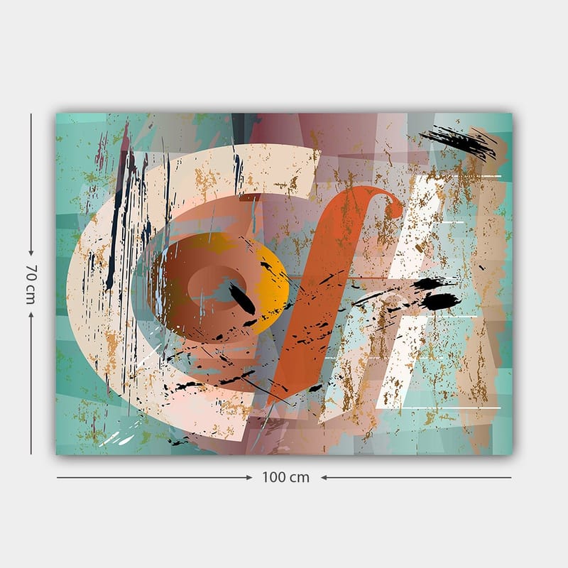 Canvastavla 70x100 cm - Abstrakt komposition med geometriska former och färgglada inslag - Turkos / Orange / Beige - Inredning - Tavlor & konst - Canvastavlor