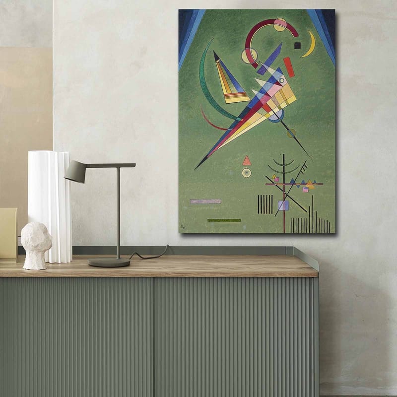 Canvastavla 70x100 cm - Abstrakt komposition med geometriska former och färgglada linjer - Grön / Blå / Röd - Inredning - Tavlor & konst - Canvastavlor