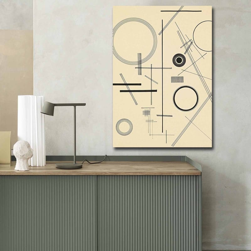 Canvastavla 70x100 cm - Abstrakt komposition med geometriska former och linjer - Beige / Svart - Inredning - Tavlor & konst - Canvastavlor