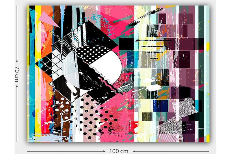 Canvastavla 70x100 cm - Abstrakt komposition med geometriska former och livliga färger - Rosa / Svart / Vit - Inredning - Tavlor & konst - Canvastavlor