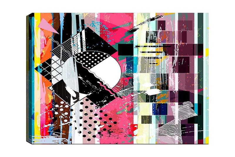 Canvastavla 70x100 cm - Abstrakt komposition med geometriska former och livliga färger, Rosa / Svart / Vit