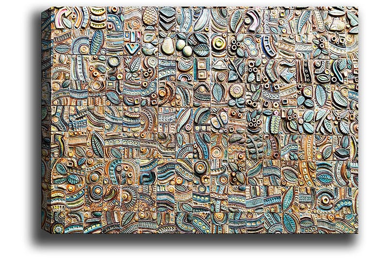 Canvastavla 70x100 cm - Abstrakt komposition med geometriska former och mönster i olika nyanser - Blå / Brons / Svart - Inredning - Tavlor & konst - Canvastavlor