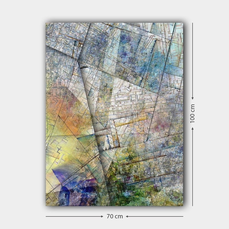 Canvastavla 70x100 cm - Abstrakt komposition med geometriska former och mjuka färgövergångar - Blå / Grön / Gul - Inredning - Tavlor & konst - Canvastavlor