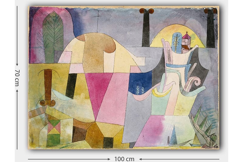 Canvastavla 70x100 cm - Abstrakt komposition med geometriska former och mjuka färger som skapar en drömlik atmosfär - Rosa / Gul / Grön - Inredning - Tavlor & konst - Canvastavlor