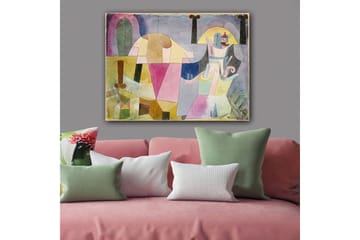 Canvastavla 70x100 cm - Abstrakt komposition med geometriska former och mjuka färger som skapar en drömlik atmosfär - Rosa / Gul / Grön - Inredning - Tavlor & konst - Canvastavlor