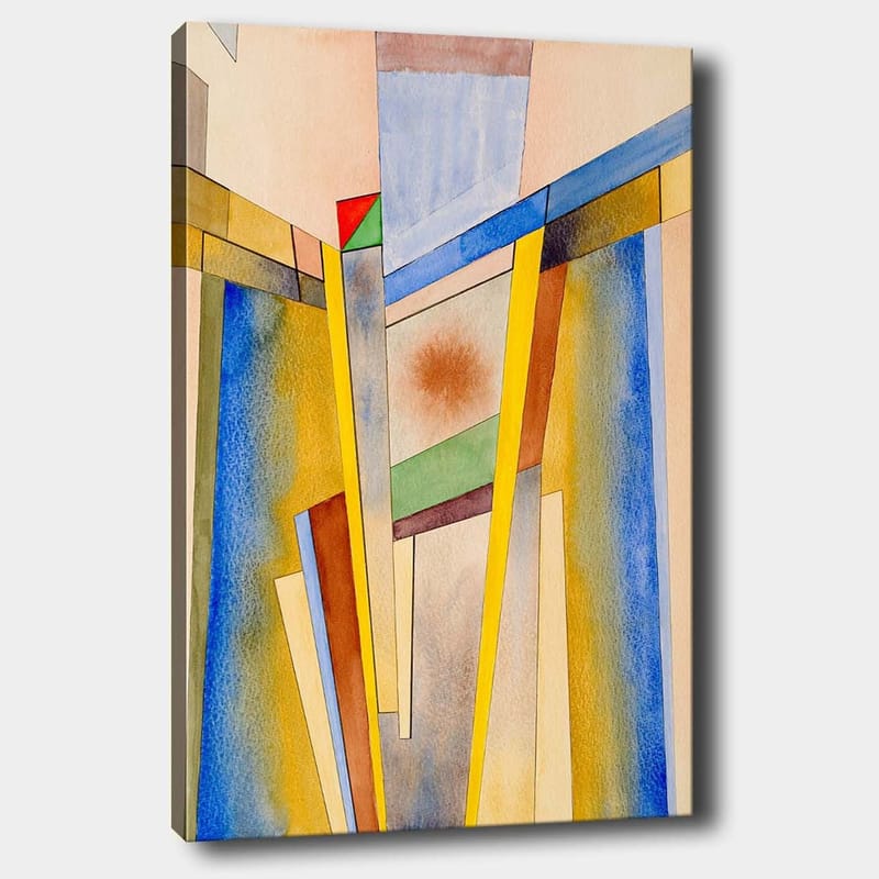 Canvastavla 70x100 cm - Abstrakt komposition med geometriska former och starka färger, Gul / Blå / Röd