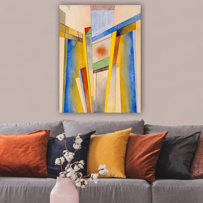 Canvastavla 70x100 cm - Abstrakt komposition med geometriska former och starka färger - Gul / Blå / Röd - Inredning - Tavlor & konst - Canvastavlor