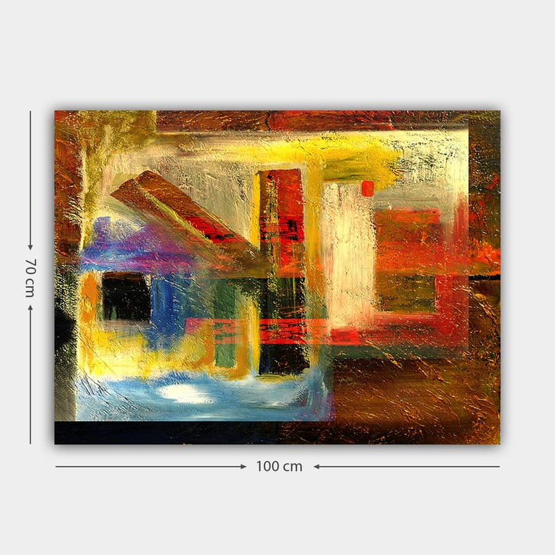 Canvastavla 70x100 cm - Abstrakt komposition med geometriska former och starka färger - Röd / Guld / Blå - Inredning - Tavlor & konst - Canvastavlor