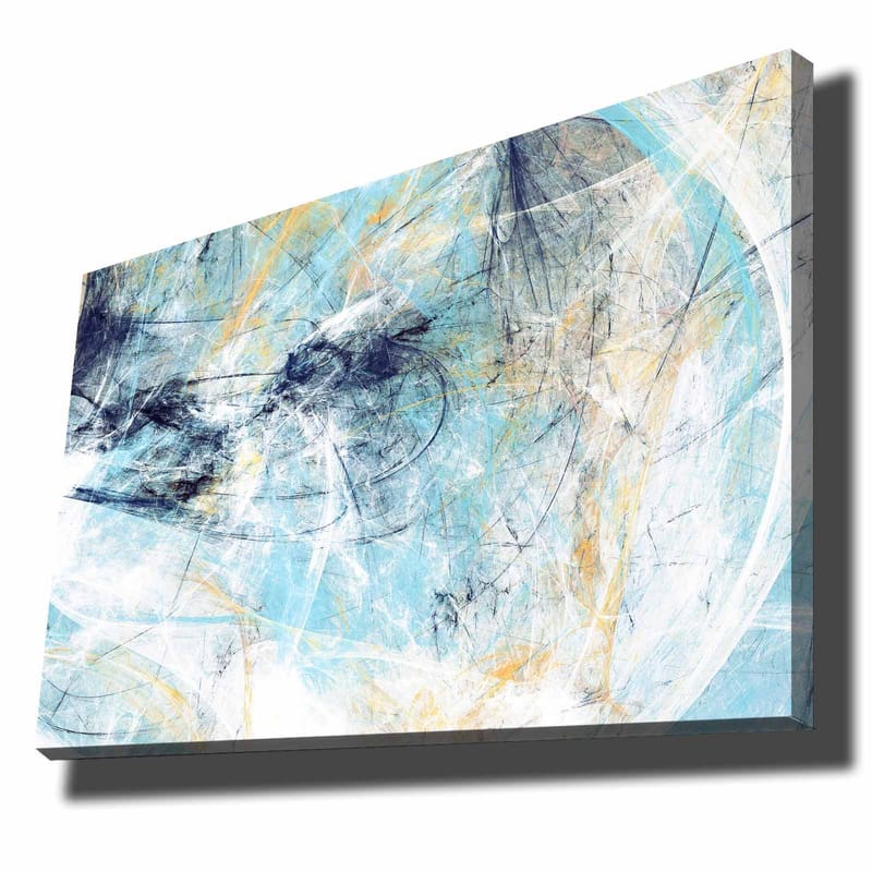 Canvastavla 70x100 cm - Abstrakt komposition med inslag av blått och ljusa toner som skapar en känsla av rörelse - Blå / Vit / Ljusgul - Inredning - Tavlor & konst - Canvastavlor