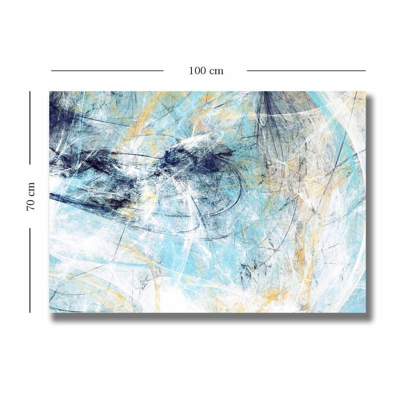 Canvastavla 70x100 cm - Abstrakt komposition med inslag av blått och ljusa toner som skapar en känsla av rörelse - Blå / Vit / Ljusgul - Inredning - Tavlor & konst - Canvastavlor